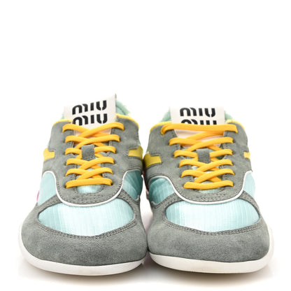 Miu Miu Technical Fabric Suede Gymnasium Sneakers 37 Anise Fuchsia 3 of 8