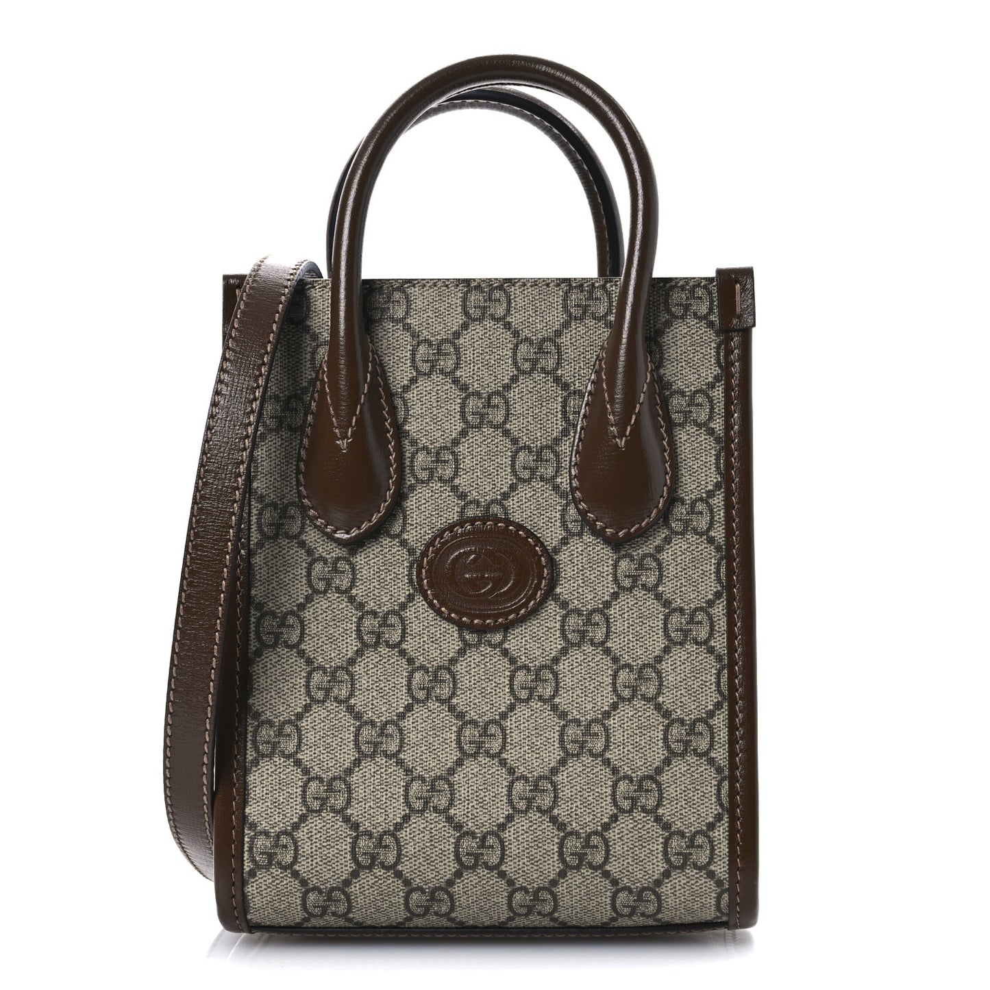 GG Supreme Monogram Azalea Calfskin Mini Retro Interlocking G Tote Bag Beige Ebony Brown Sugar