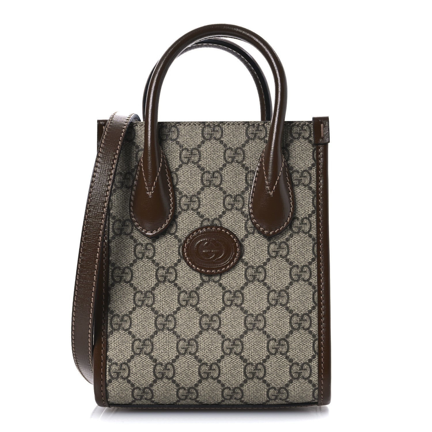 Gucci GG Supreme Monogram Azalea Calfskin Mini Retro Interlocking G Tote Bag Beige Ebony Brown Sugar 1 of 10