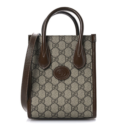 Gucci GG Supreme Monogram Azalea Calfskin Mini Retro Interlocking G Tote Bag Beige Ebony Brown Sugar 1 of 10