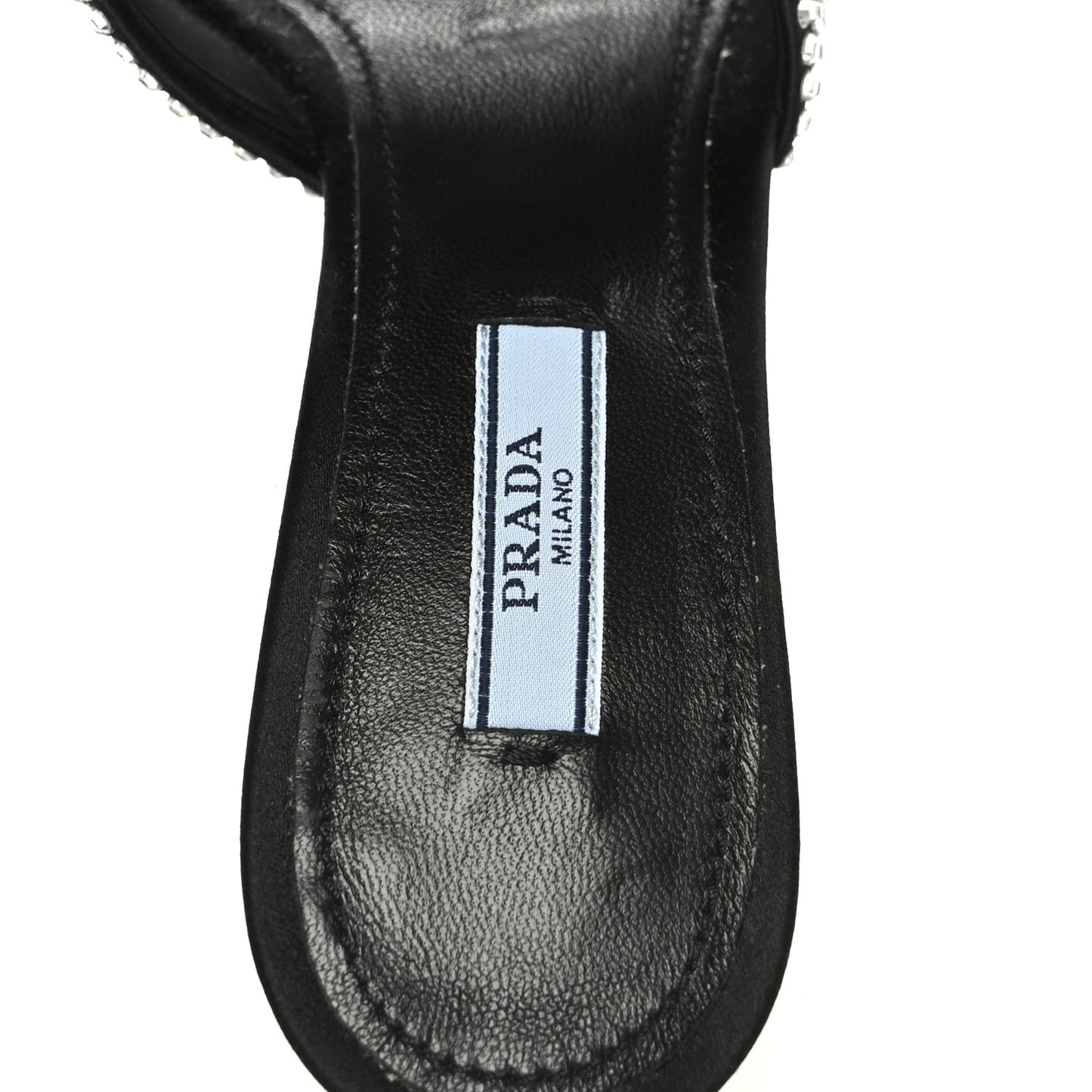 Satin Crystal Logo 65mm Slide Sandals 36 Cristal