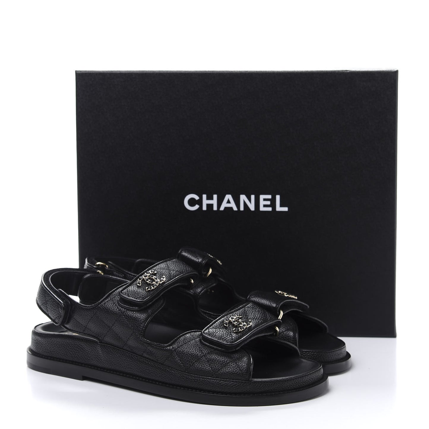 Grained Calfskin Velcro Dad Sandals 39 Black