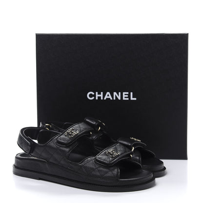 Chanel Grained Calfskin Velcro Dad Sandals 39 Black 9 of 9