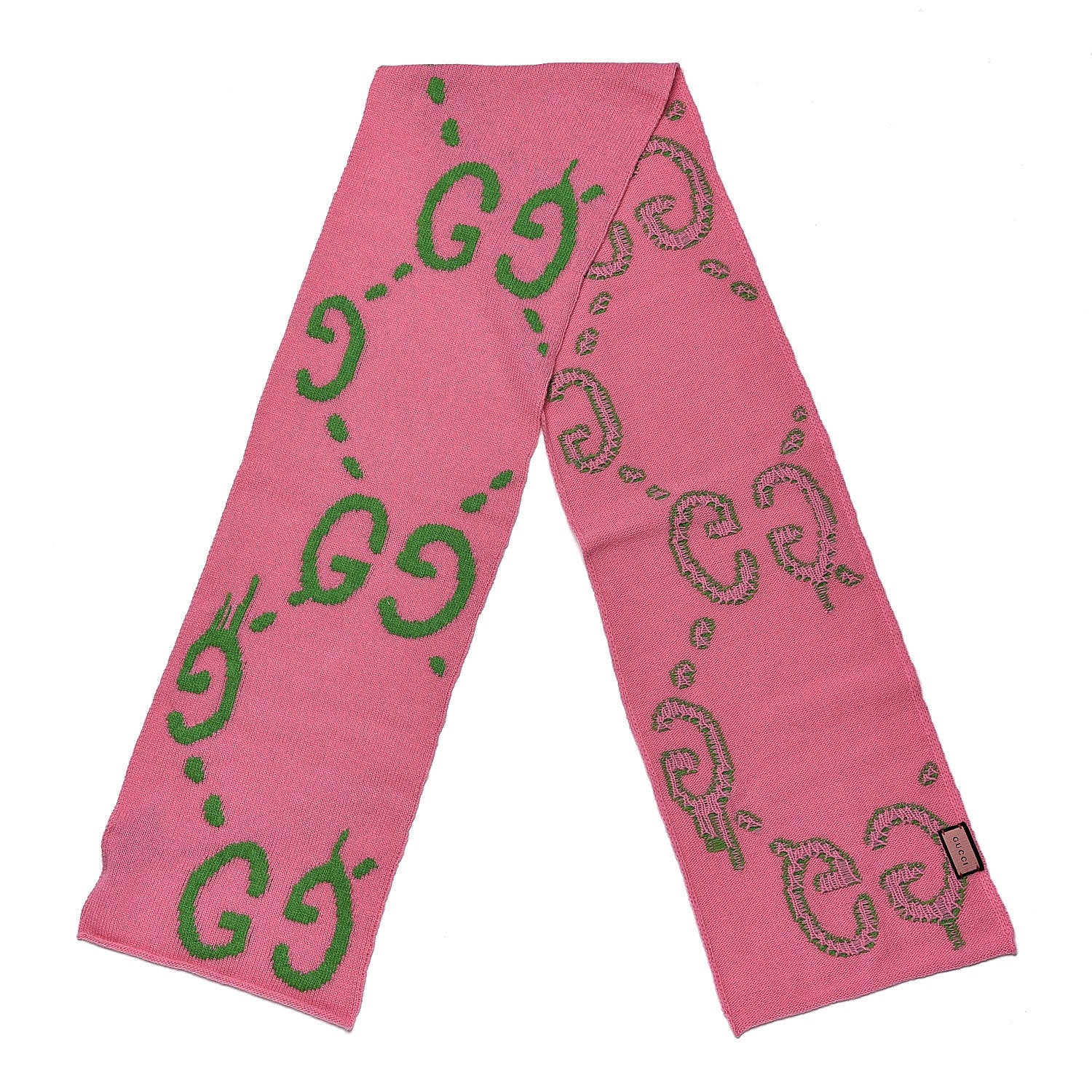 Gucci Wool Jacquard Knit GucciGhost Scarf Pink Green 3 of 5