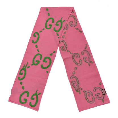 Gucci Wool Jacquard Knit GucciGhost Scarf Pink Green 3 of 5