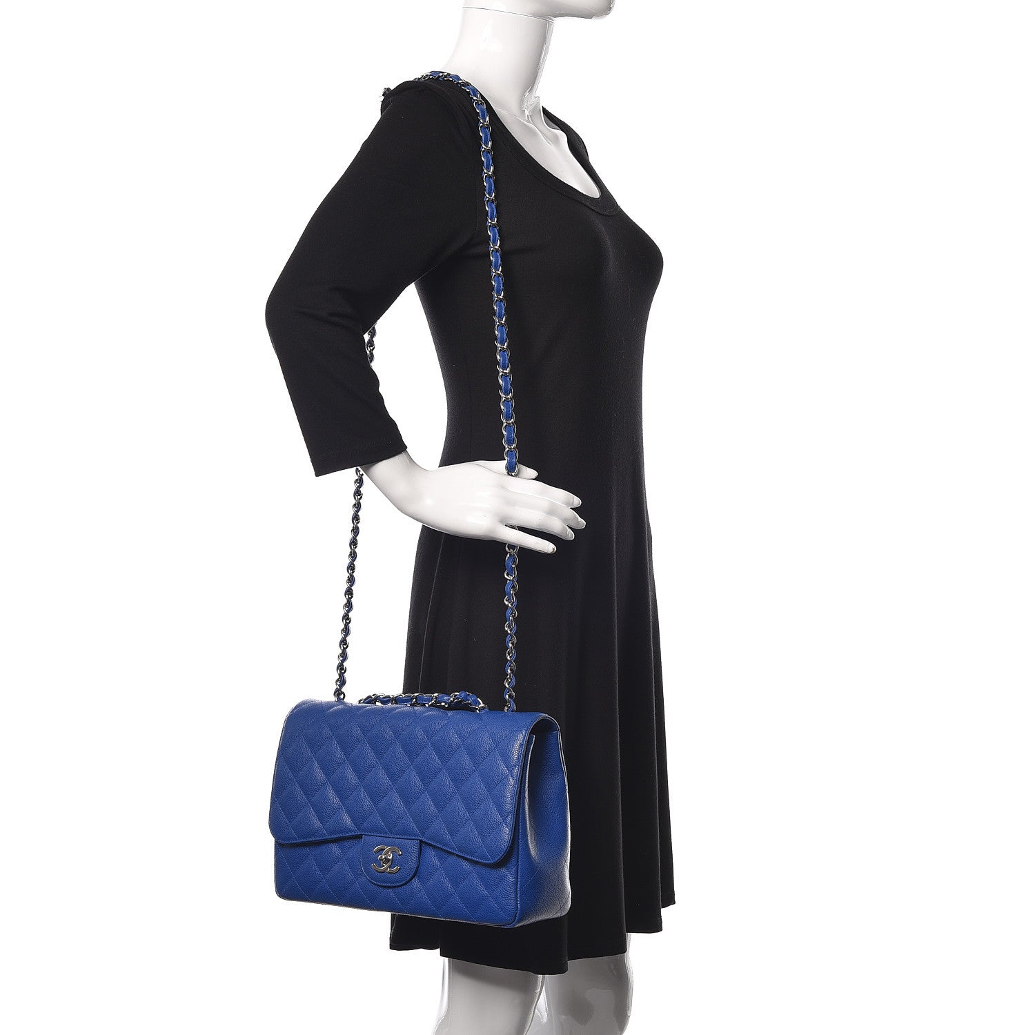 Chanel Caviar Quilted Jumbo Single Flap Blue 3 of 11