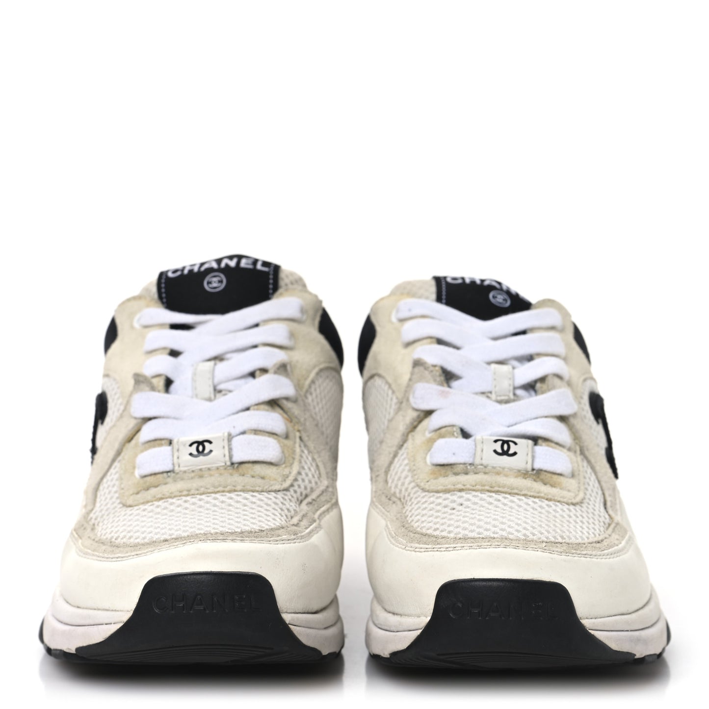Mesh Suede Calfskin Grained Calfskin Womens CC Sneakers 37 White Black