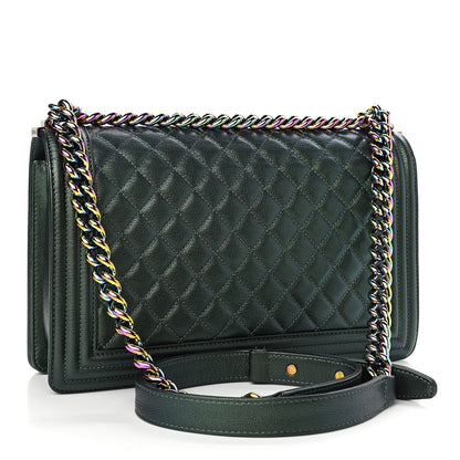 Chanel Iridescent Goatskin Quilted New Medium Boy Flap Green 3 of 10