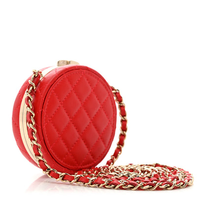 Chanel Lambskin Enamel Quilted Round Poker Chip Clutch With Chain Red White 3 of 10