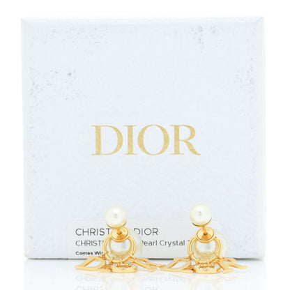 Christian Dior Pearl Crystal Tribal Logo Charms Earrings Gold 6 of 7