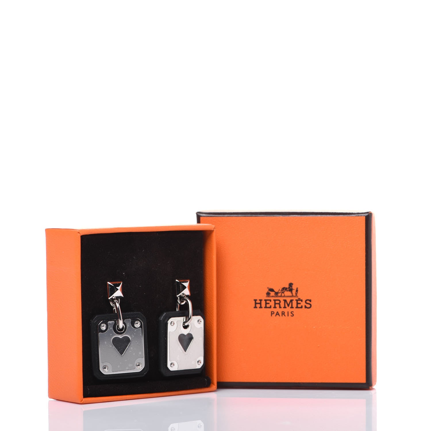 Hermes Palladium Swift As De Coeur Earrings Black 6 of 6