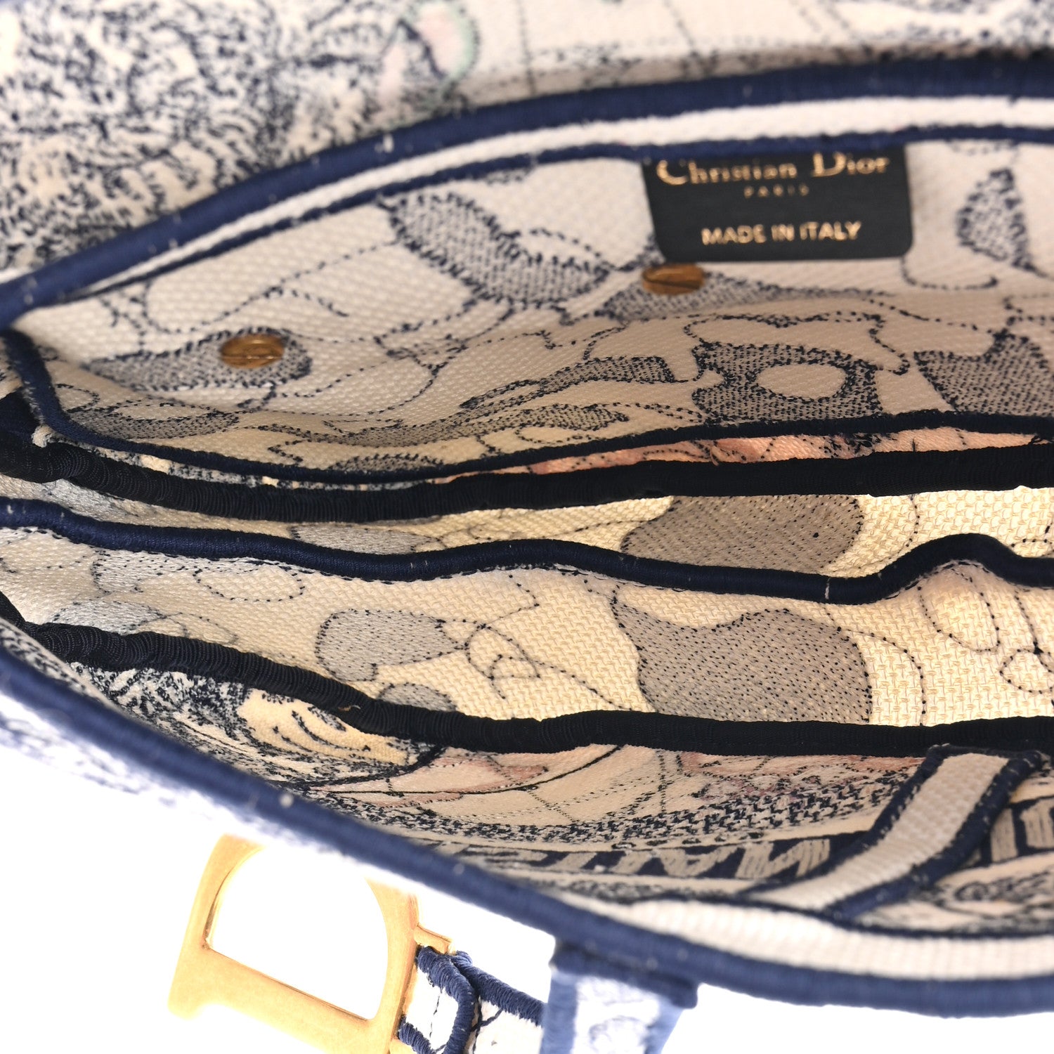 Christian Dior Canvas Embroidered Around the World Saddle Bag Blue 5 of 11