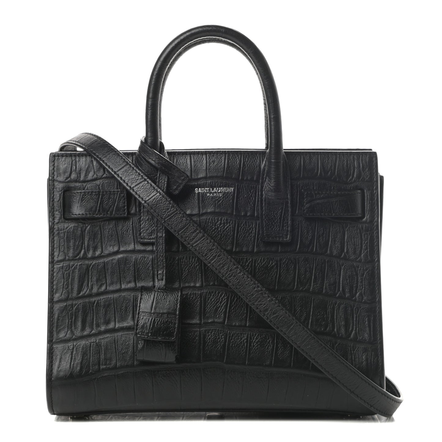 Calfskin Crocodile Embossed Nano Sac De Jour Black