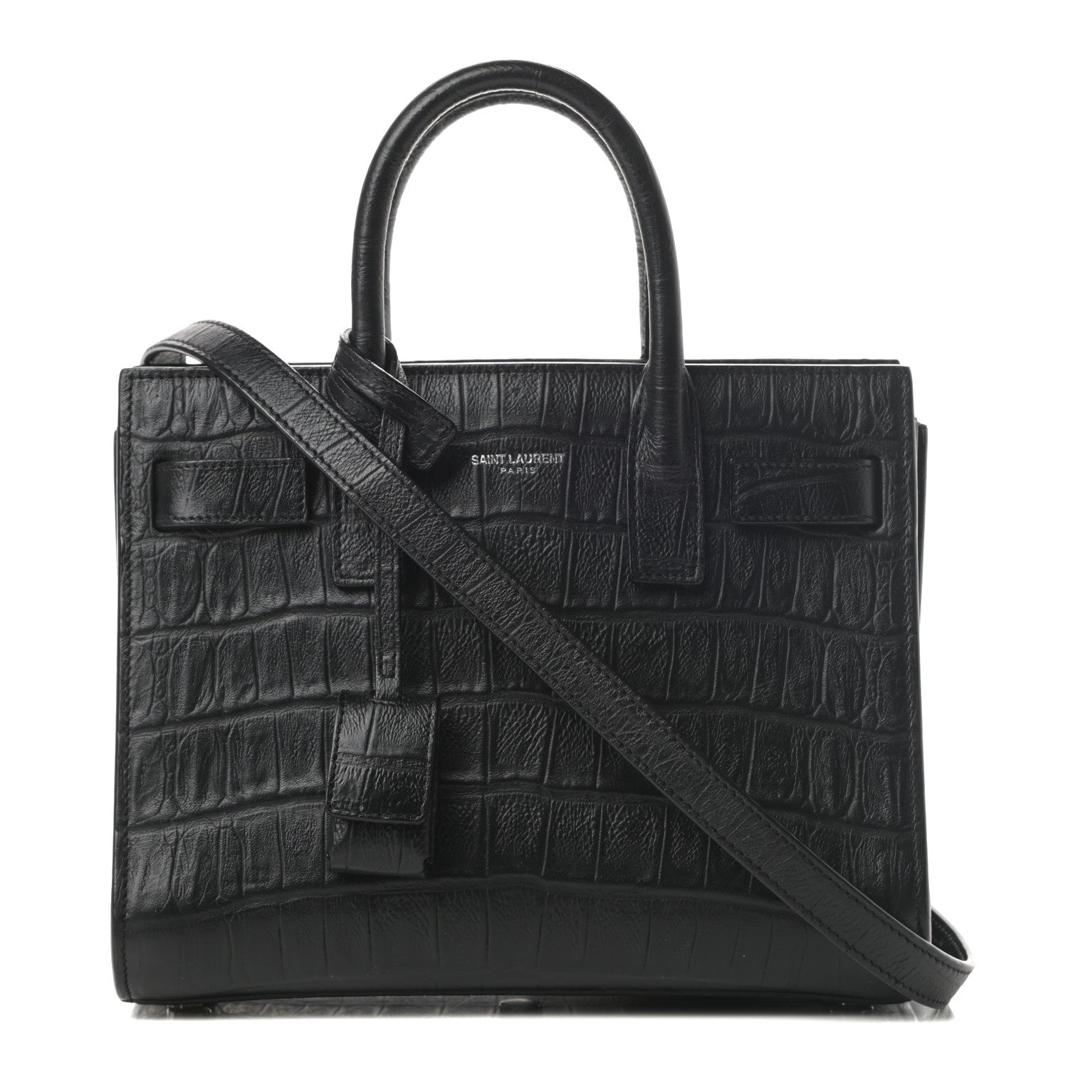 Saint Laurent Calfskin Crocodile Embossed Nano Sac De Jour Black 1 of 15