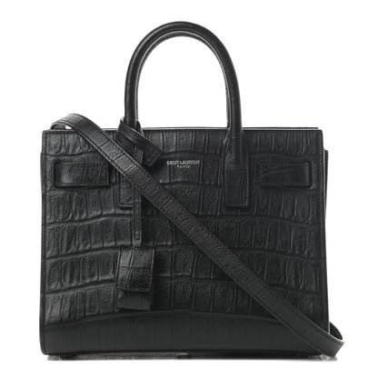 Saint Laurent Calfskin Crocodile Embossed Nano Sac De Jour Black 1 of 15