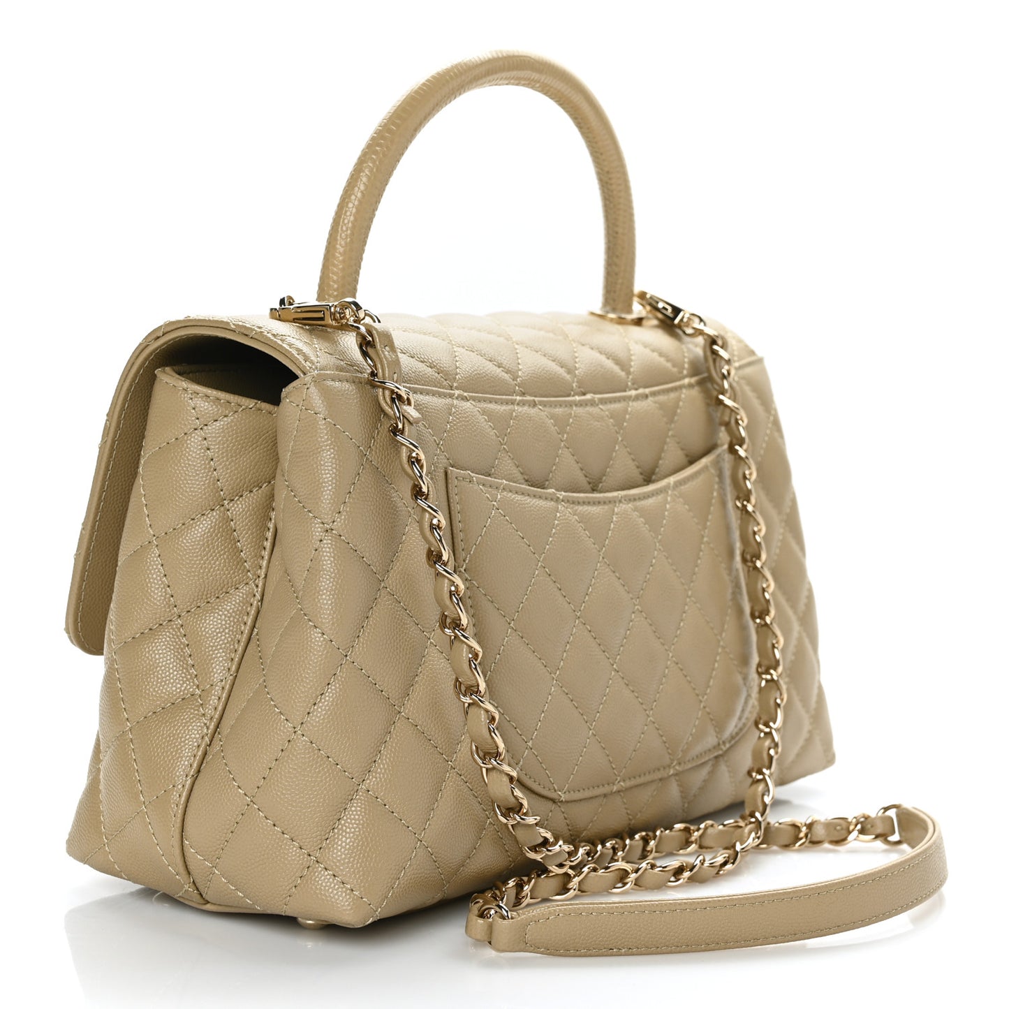 Caviar Lizard Embossed Quilted Small Coco Handle Flap Dark Beige