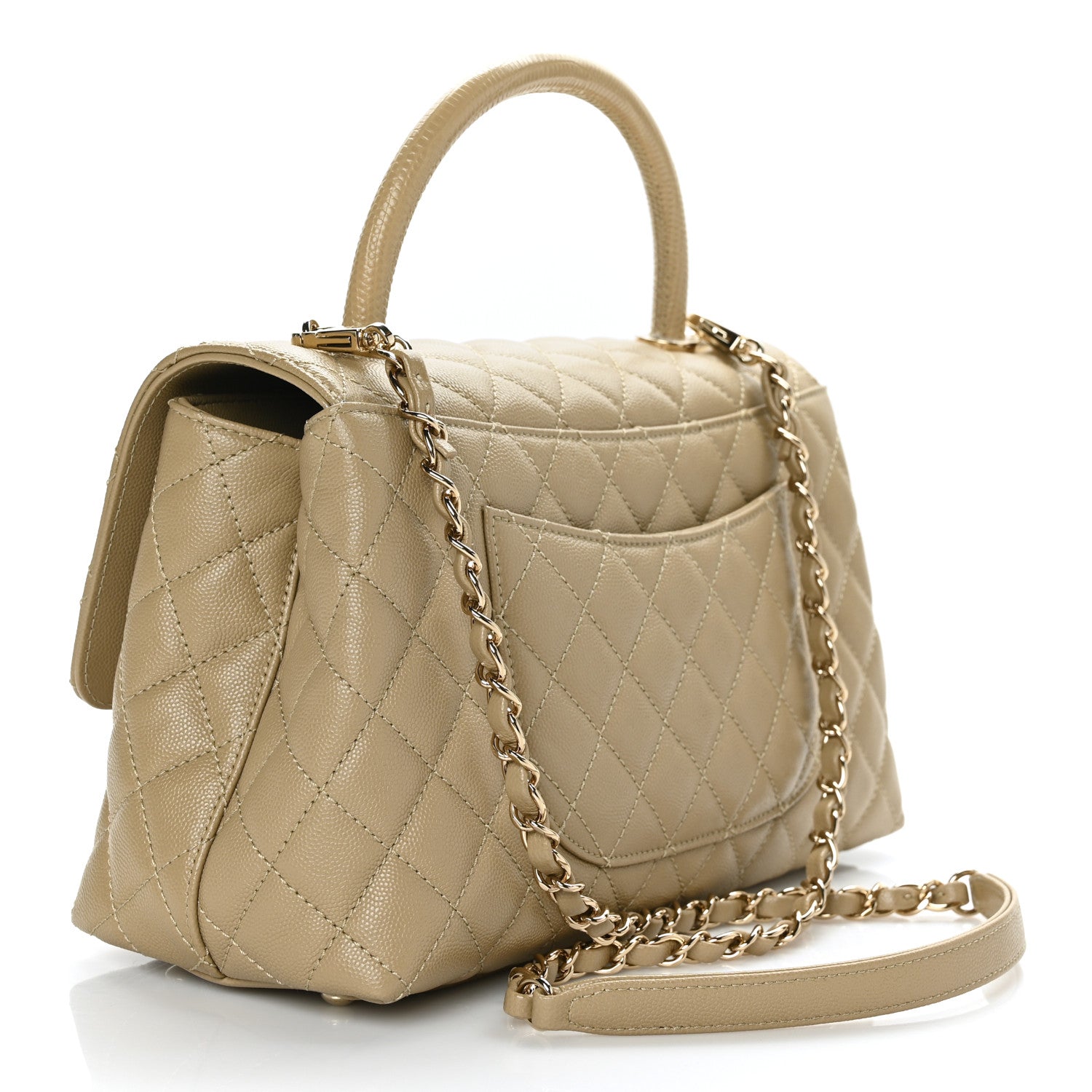 Chanel Caviar Lizard Embossed Quilted Small Coco Handle Flap Dark Beige 3 of 9