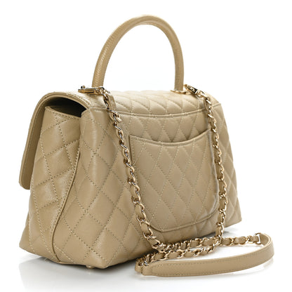 Chanel Caviar Lizard Embossed Quilted Small Coco Handle Flap Dark Beige 3 of 9