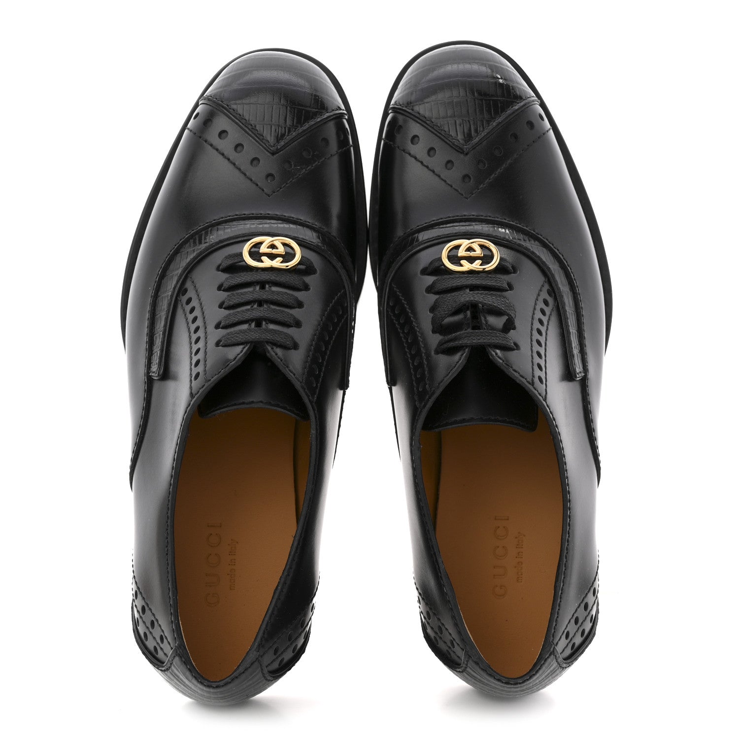 Gucci Glossy Calfskin Tejus Womens Lace Up Loafers 35 Black 2 of 10