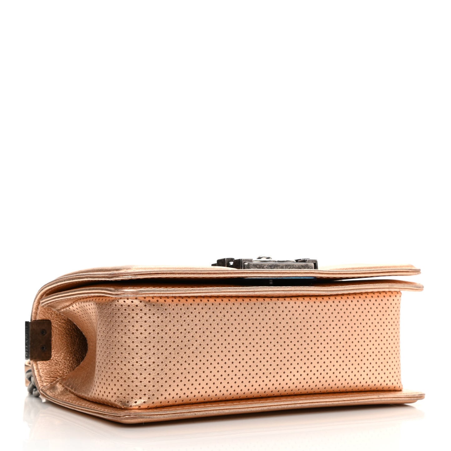Metallic Calfskin Perforated Small Boy Flap Gold