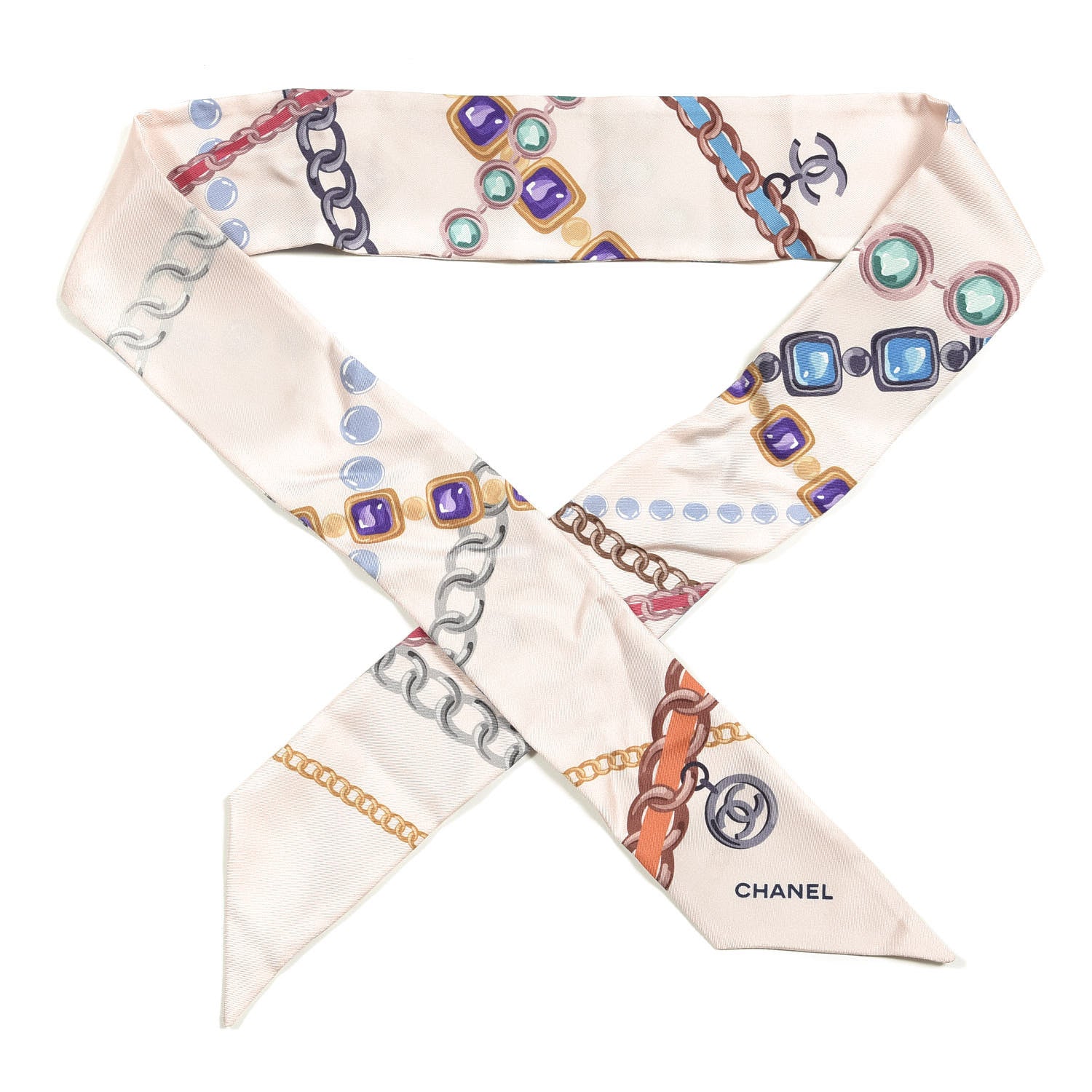Chanel Silk Pearl CC Chain Slim Bandeau Scarf Pink 1 of 3
