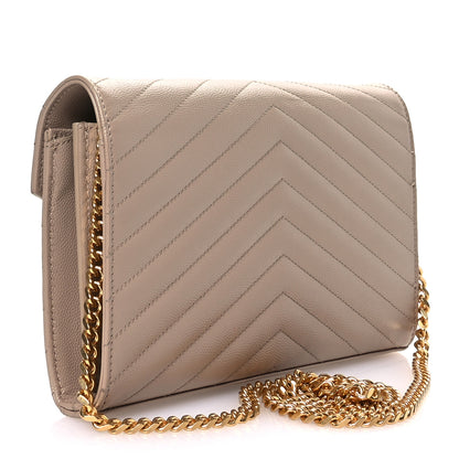 Saint Laurent Grain De Poudre Matelasse Chevron Monogram Chain Wallet Dark Beige 3 of 10