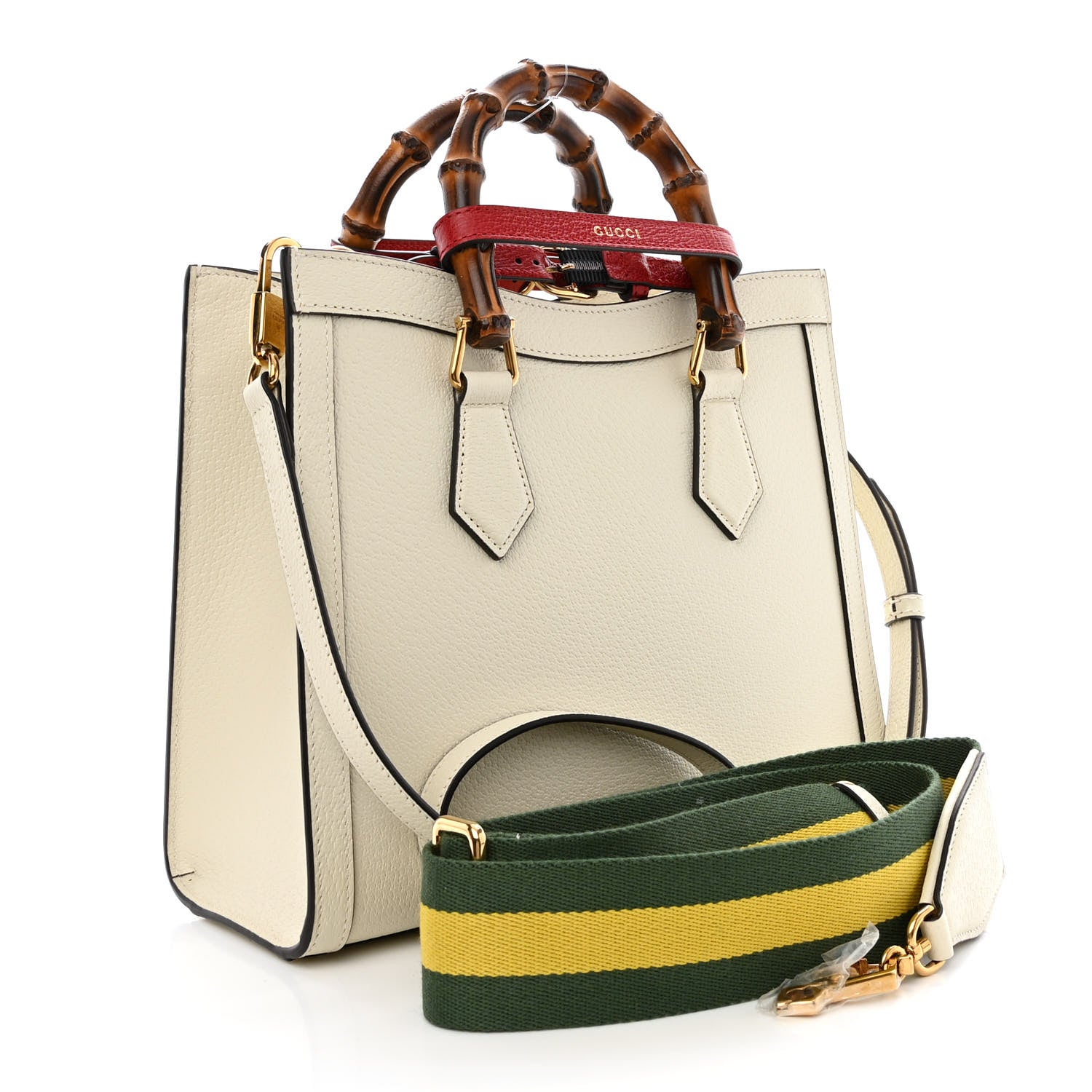 Gucci Textured Dollar Calfskin Web Small Diana Tote Bag Mystic White 3 of 10
