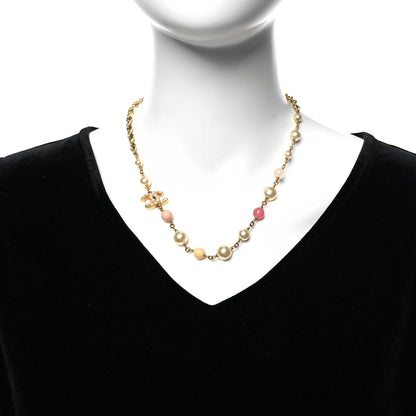 Chanel Pearl Beaded Crystal CC Necklace Gold Pink 2 of 6