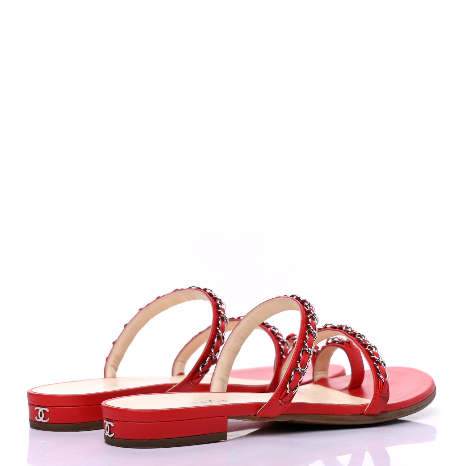 Chanel Calfskin Chain CC Sandals 35 Red 4 of 7