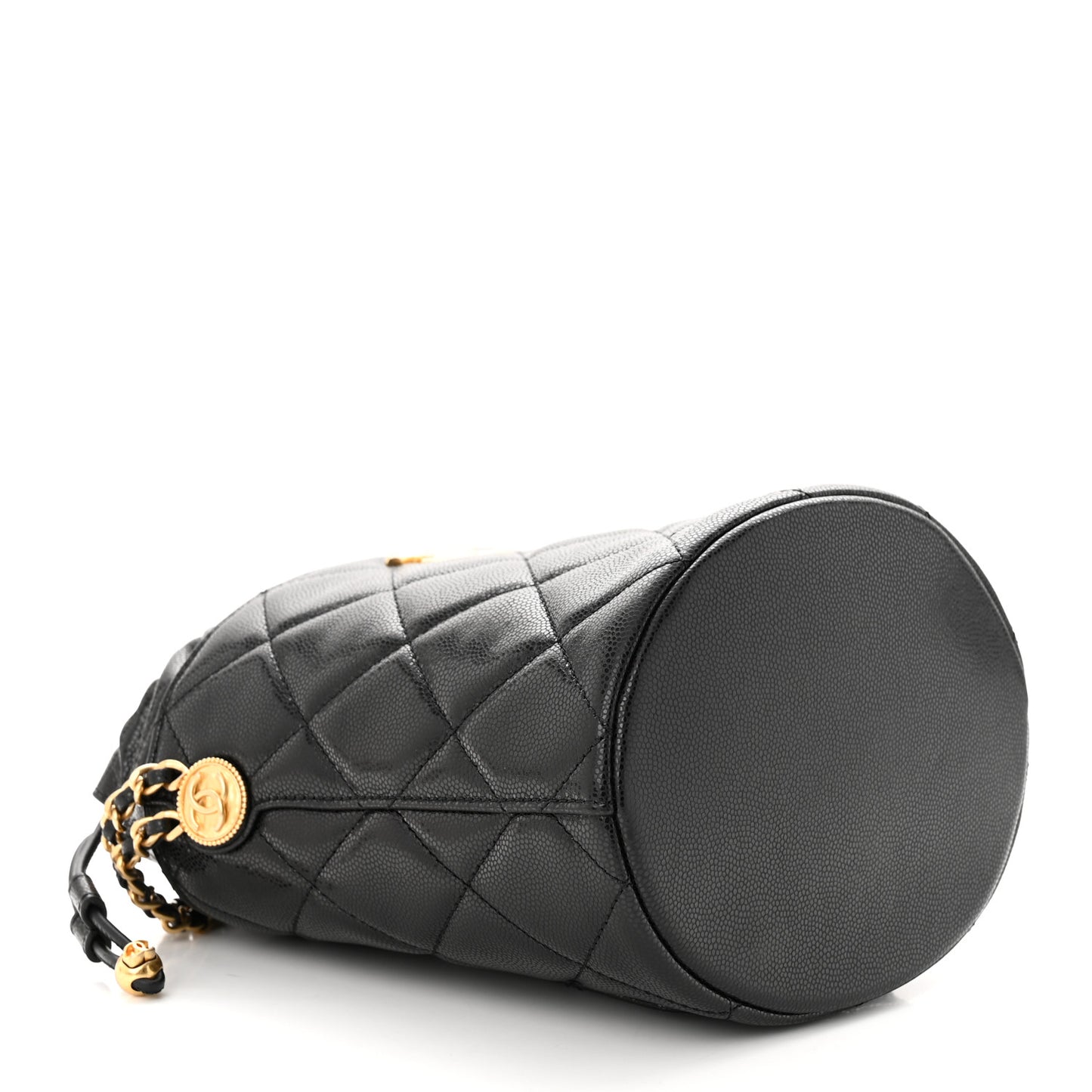 Caviar Quilted Twist Your Buttons Bucket Bag Black