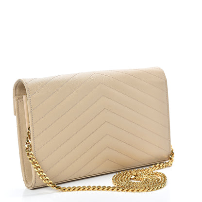 Saint Laurent Grain De Poudre Matelasse Chevron Monogram Chain Wallet Nude Powder 2 of 15