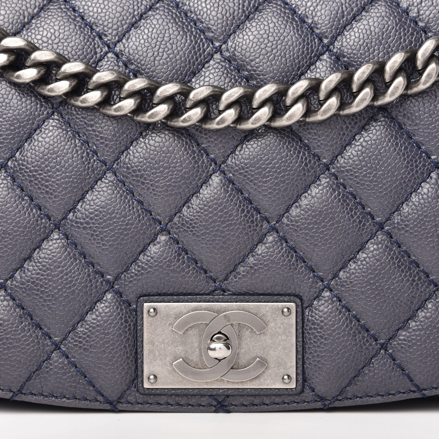 Chanel Metallic Caviar Quilted Flap Navy Blue 10 of 10