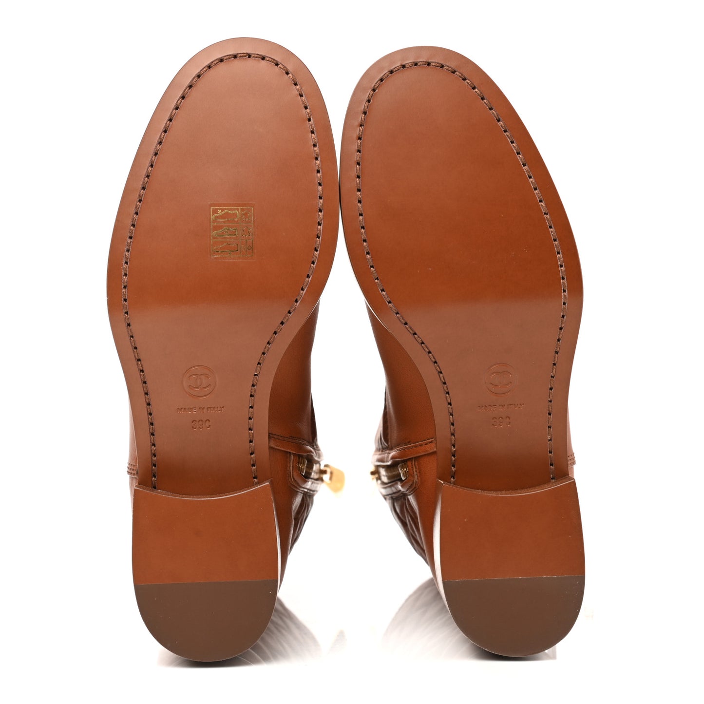 Calfskin CC Logo Mid Calf Boots 39 Caramel