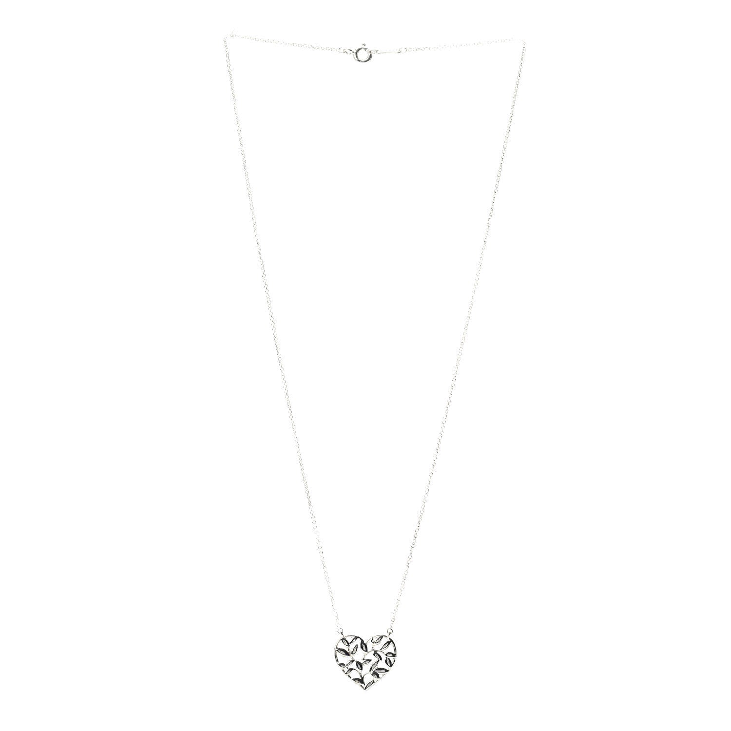 Tiffany Sterling Silver Paloma Picasso Olive Leaf Heart Pendant Necklace 3 of 4