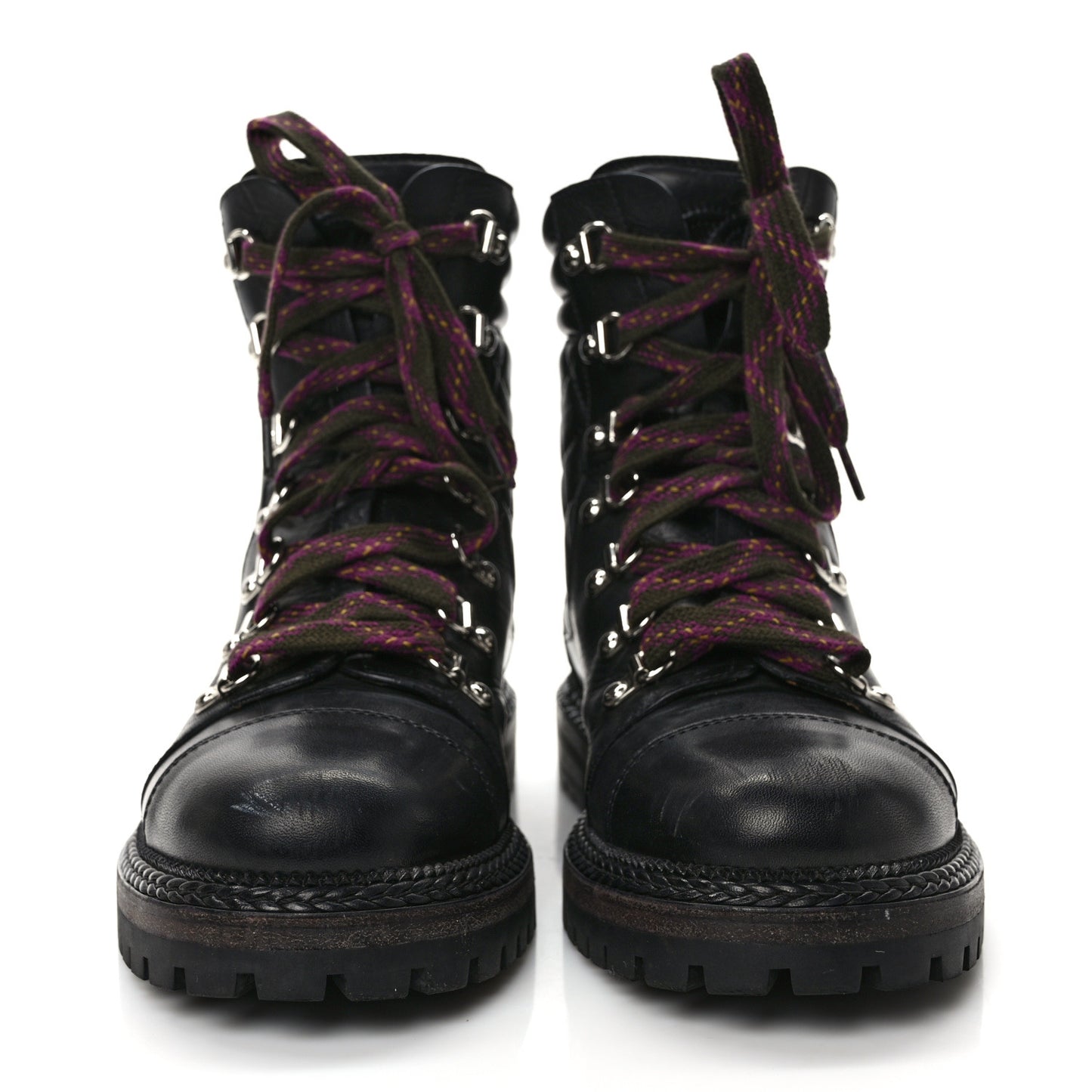 Lambskin Quilted Lace Up Boots 37.5 Black