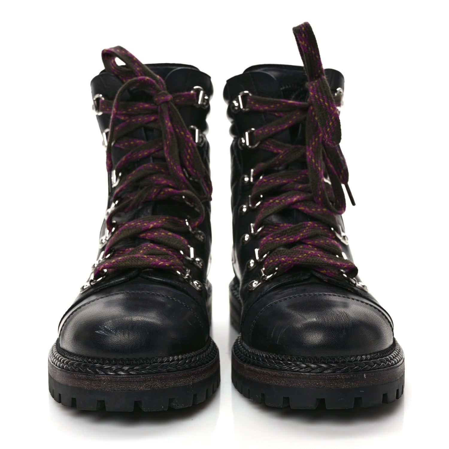 Chanel Lambskin Quilted Lace Up Boots 37.5 Black 2 of 8