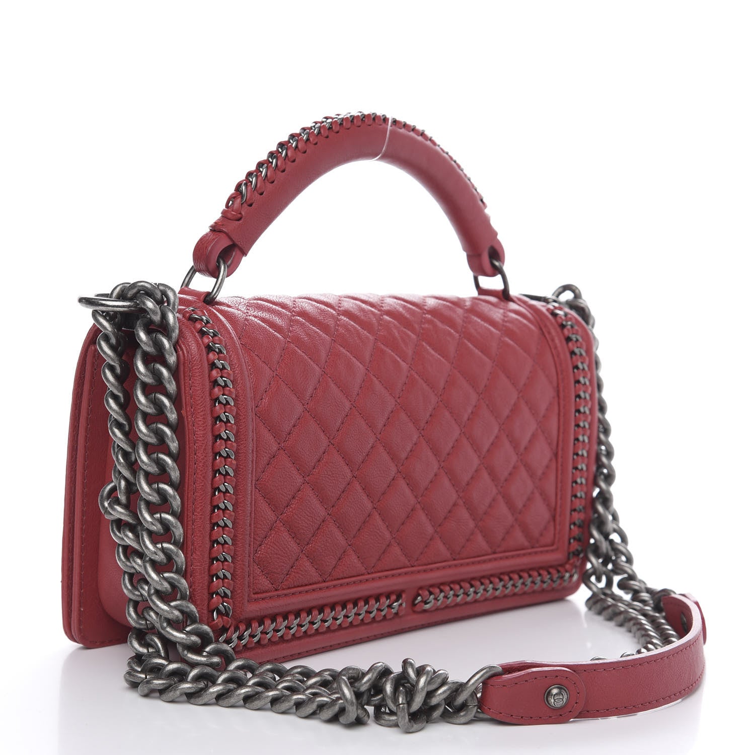 Chanel Calfskin Quilted Medium Top Handle Boy Flap Red 4 of 12