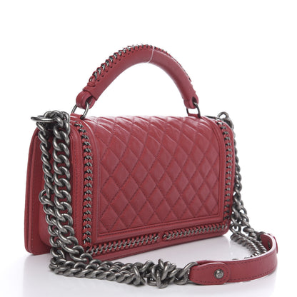 Chanel Calfskin Quilted Medium Top Handle Boy Flap Red 4 of 12