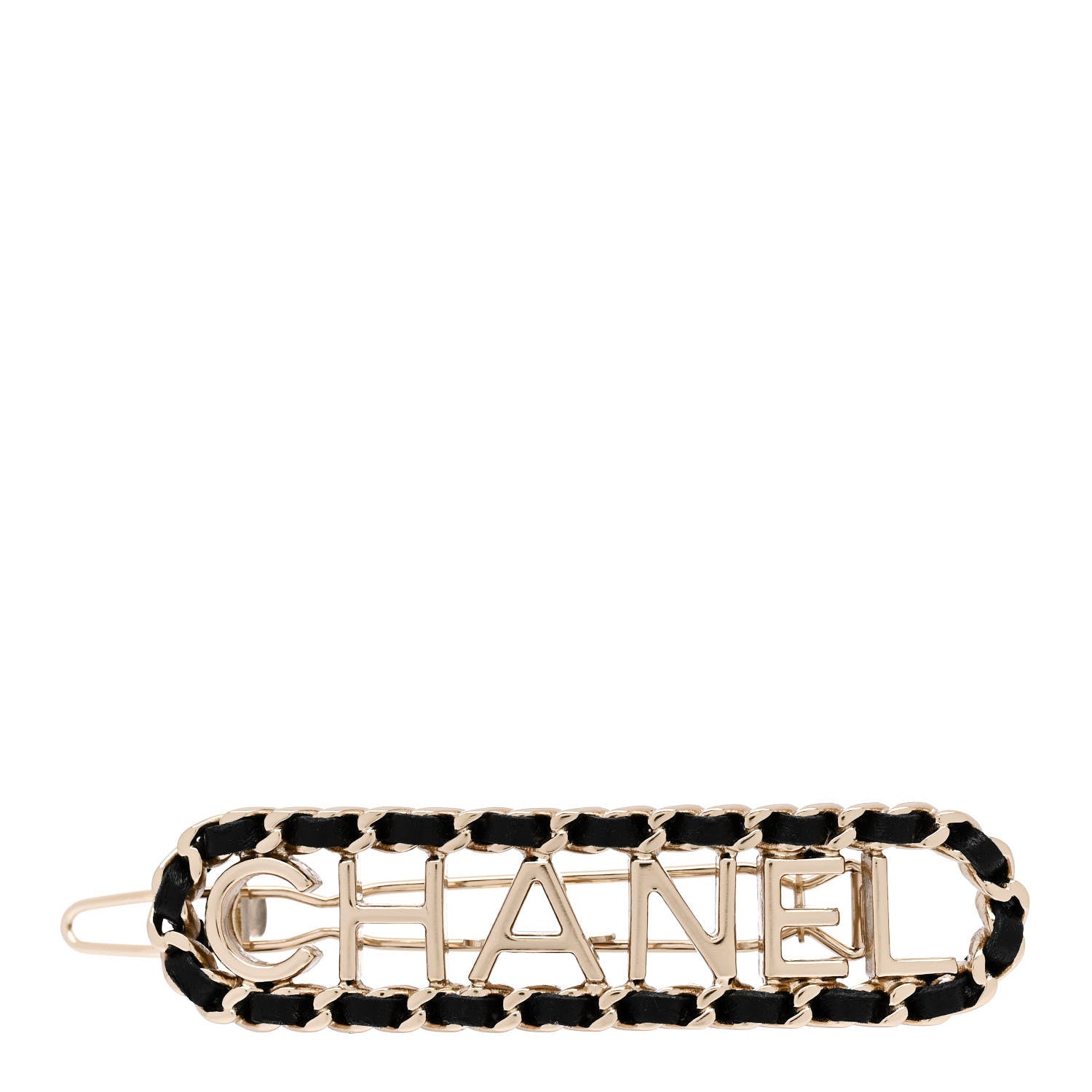 Chanel Metal Lambskin Vintage Allure Logo Hair Clip Black Gold 1 of 5