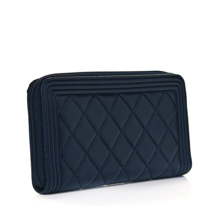 Chanel Lambskin Quilted Boy Zip Around Wallet Navy 3 of 11