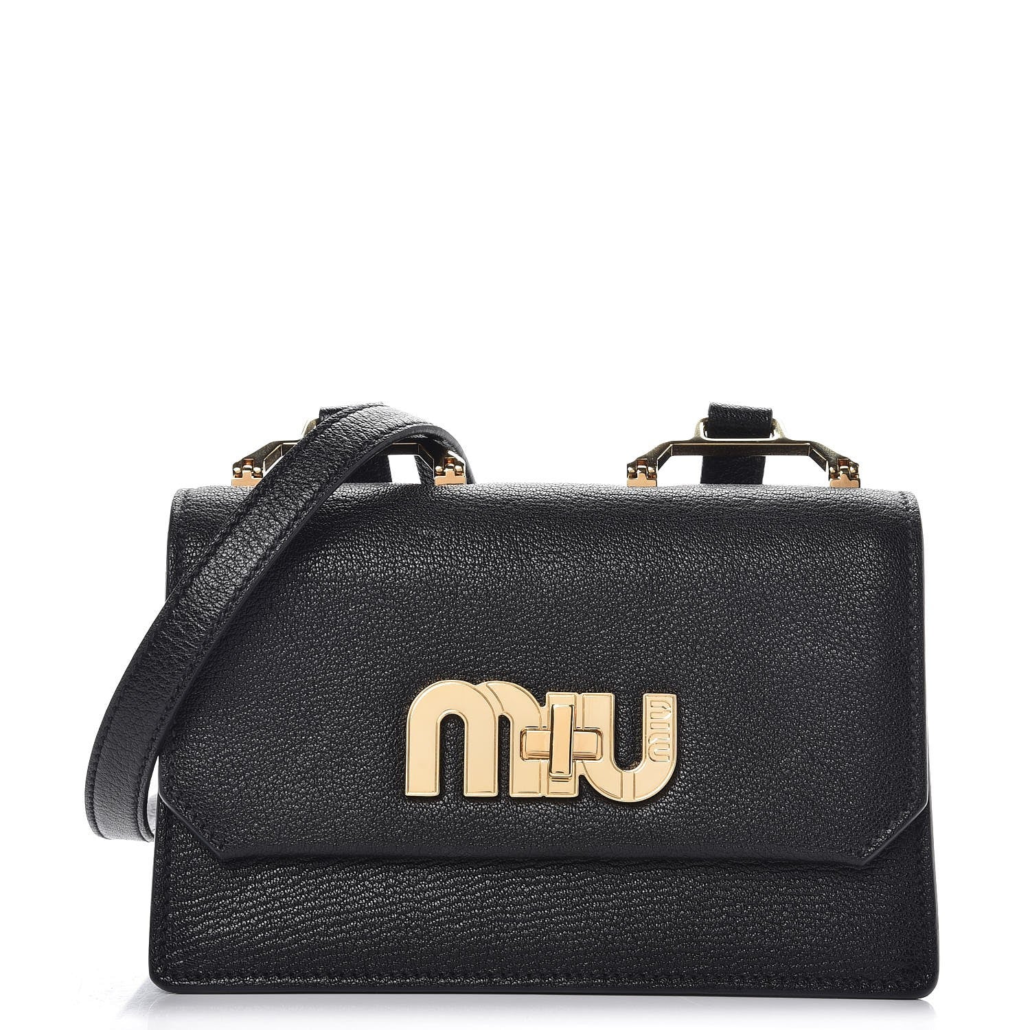 Miu Miu Goatskin Madras Miu Logo Shoulder Bag Black 1 of 8