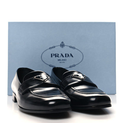 Prada Spazzolato Metal Triangle Logo Loafers 38 Black 8 of 8