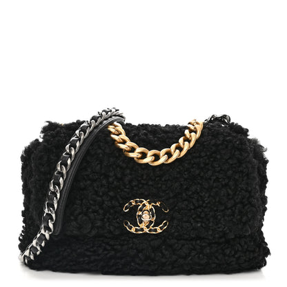 Chanel Shearling Sheepskin Medium Chanel 19 Flap Black 1 of 12