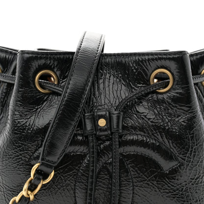 Chanel Shiny Aged Calfskin CC Chain Mini Drawstring Bag Black 8 of 11