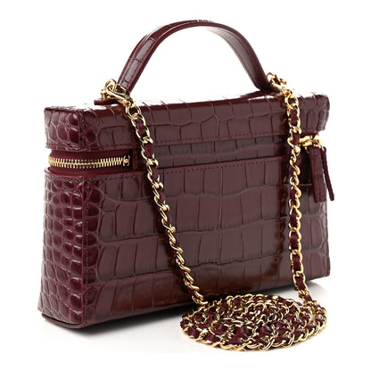 Chanel Calfskin Crocodile Embossed Top Handle Slim Vanity With Chain Dark Burgundy 3 of 11