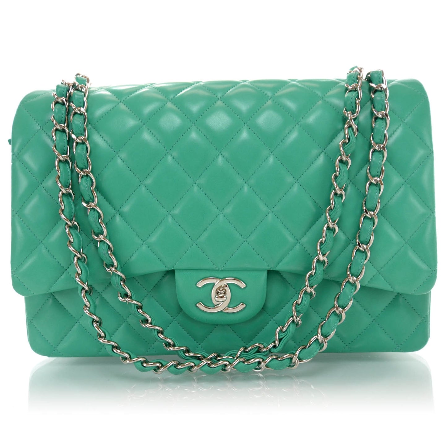Lambskin Maxi Double Flap Menthe Green