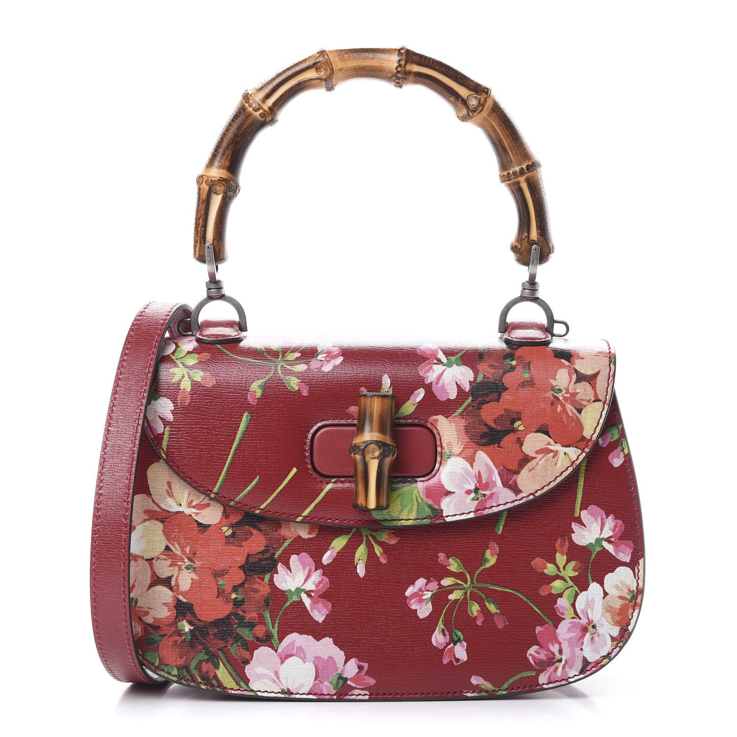 Shangai Calfskin Blooms Print Small Classic Bamboo Top Handle Bag Romantic Ceries Multicolor