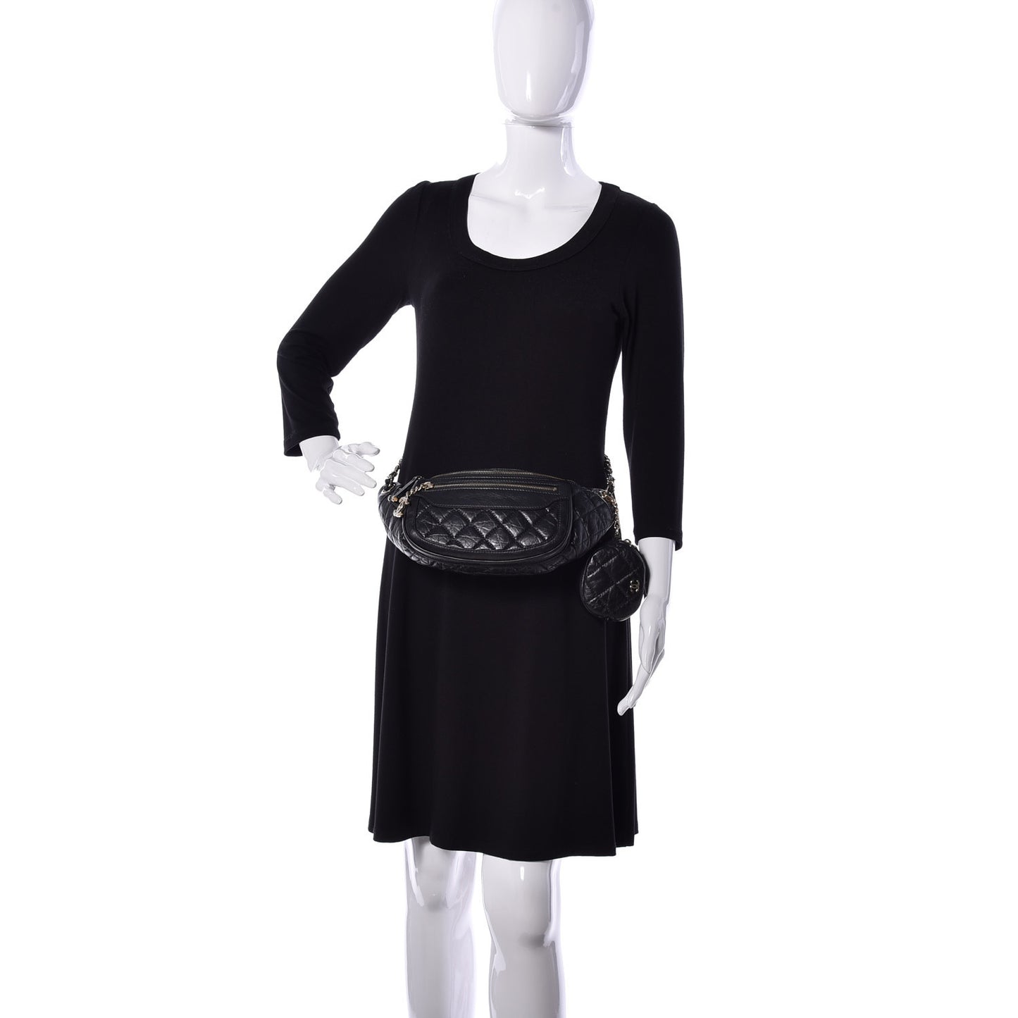 Aged Calfskin Quilted Waist Bag With Coin Purse Black