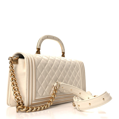 Chanel Lambskin Quilted Medium Boy Studded Handle Flap Black Gold 3 of 14