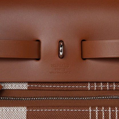 Hermes Vache Hunter Toile H Vibration Herbag Zip Retourne 31 PM Fauve Ecru Beige 10 of 12